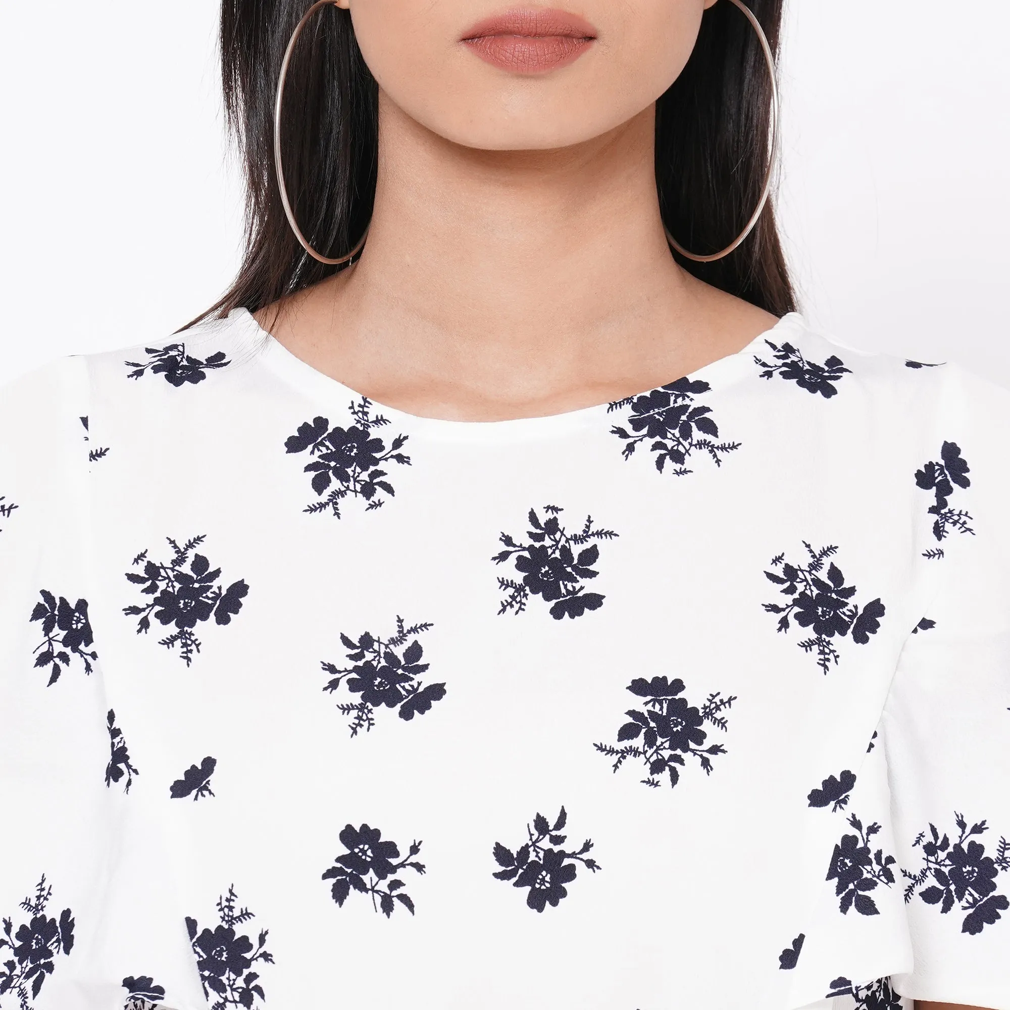 109F White Printed Dress With Tie Up At Waist