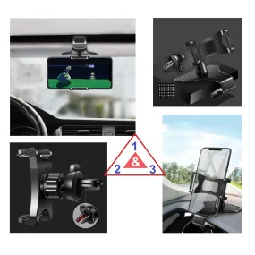 3 in 1 Car GPS Smartphone Holder: Dashboard / Visor Clamp   AC Grid Clip for Zopo Speed 7, ZP951 - Black