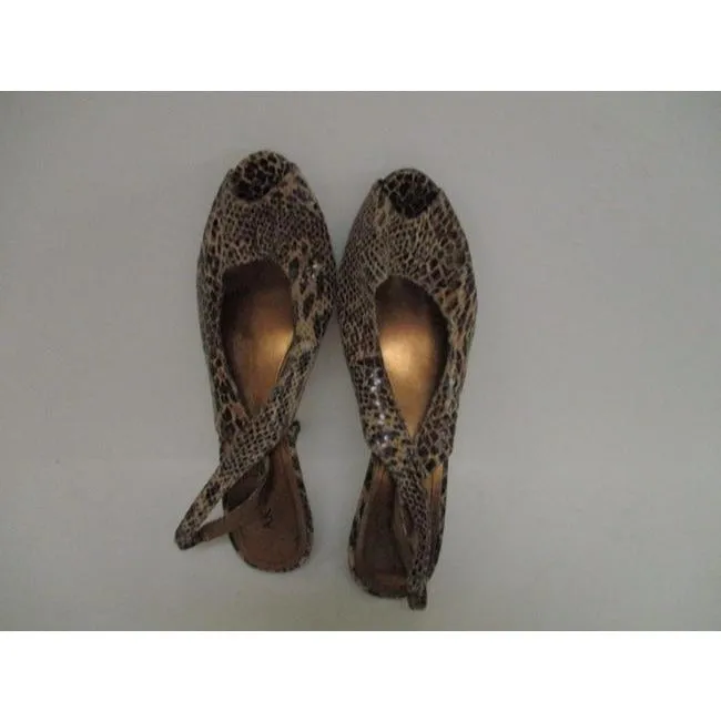 Anne Klein Taupe Ak Lizard Print Glossy Open Toe Slingback Pumps Size Us