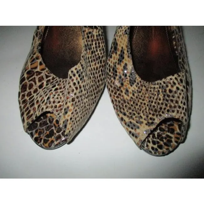 Anne Klein Taupe Ak Lizard Print Glossy Open Toe Slingback Pumps Size Us