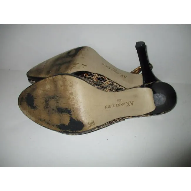 Anne Klein Taupe Ak Lizard Print Glossy Open Toe Slingback Pumps Size Us