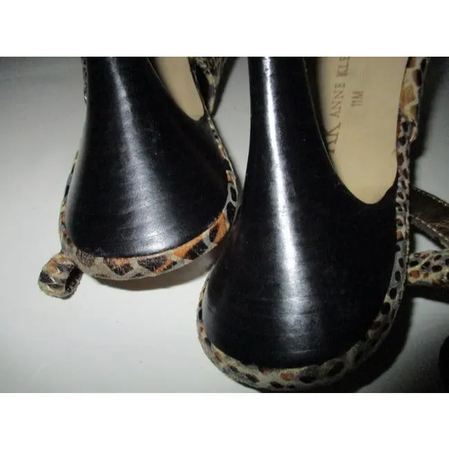 Anne Klein Taupe Ak Lizard Print Glossy Open Toe Slingback Pumps Size Us
