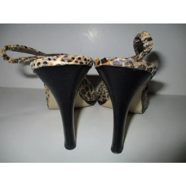 Anne Klein Taupe Ak Lizard Print Glossy Open Toe Slingback Pumps Size Us