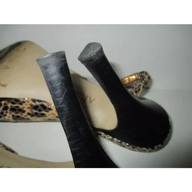 Anne Klein Taupe Ak Lizard Print Glossy Open Toe Slingback Pumps Size Us