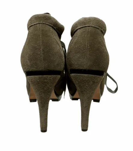 Ash Poppy Heels Suede Leather Lace Up Womens Ankle Booties Size 37 EU 7 US