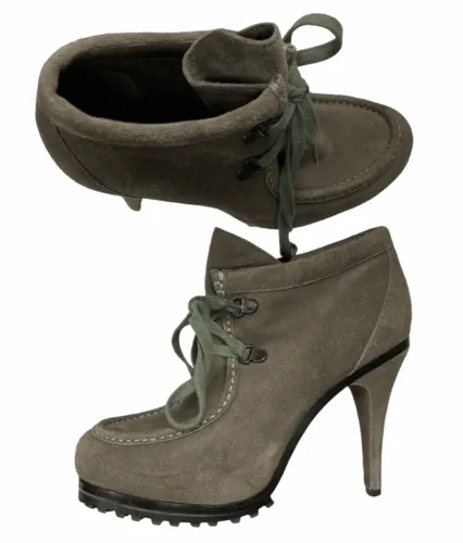 Ash Poppy Heels Suede Leather Lace Up Womens Ankle Booties Size 37 EU 7 US