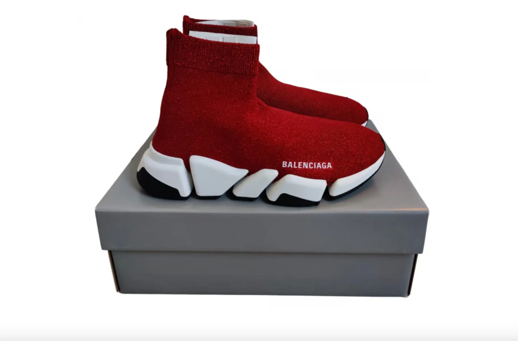 BALENCIAGA SPEED 2.0 RED GLITTER SNEAKERS