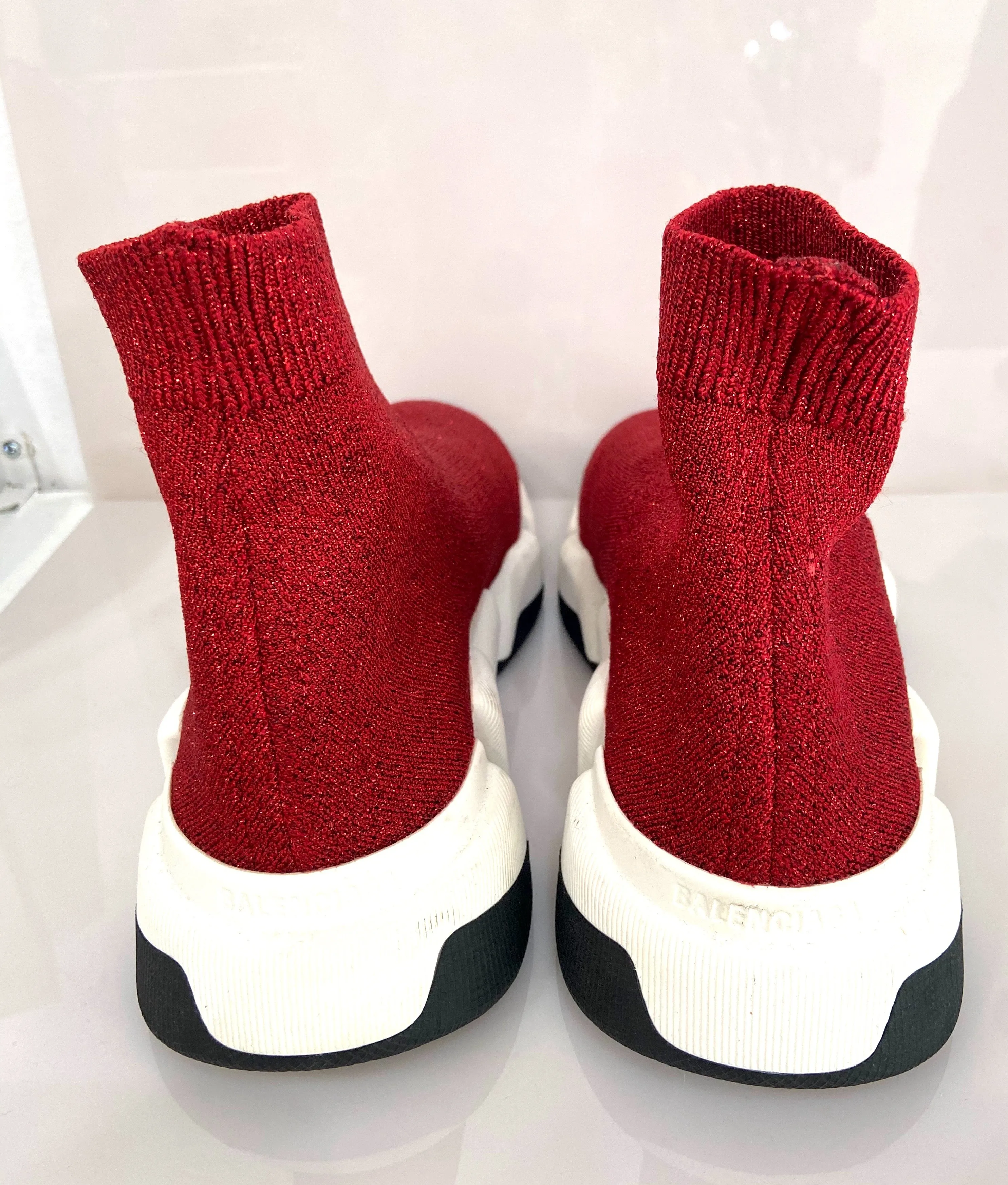 BALENCIAGA SPEED 2.0 RED GLITTER SNEAKERS