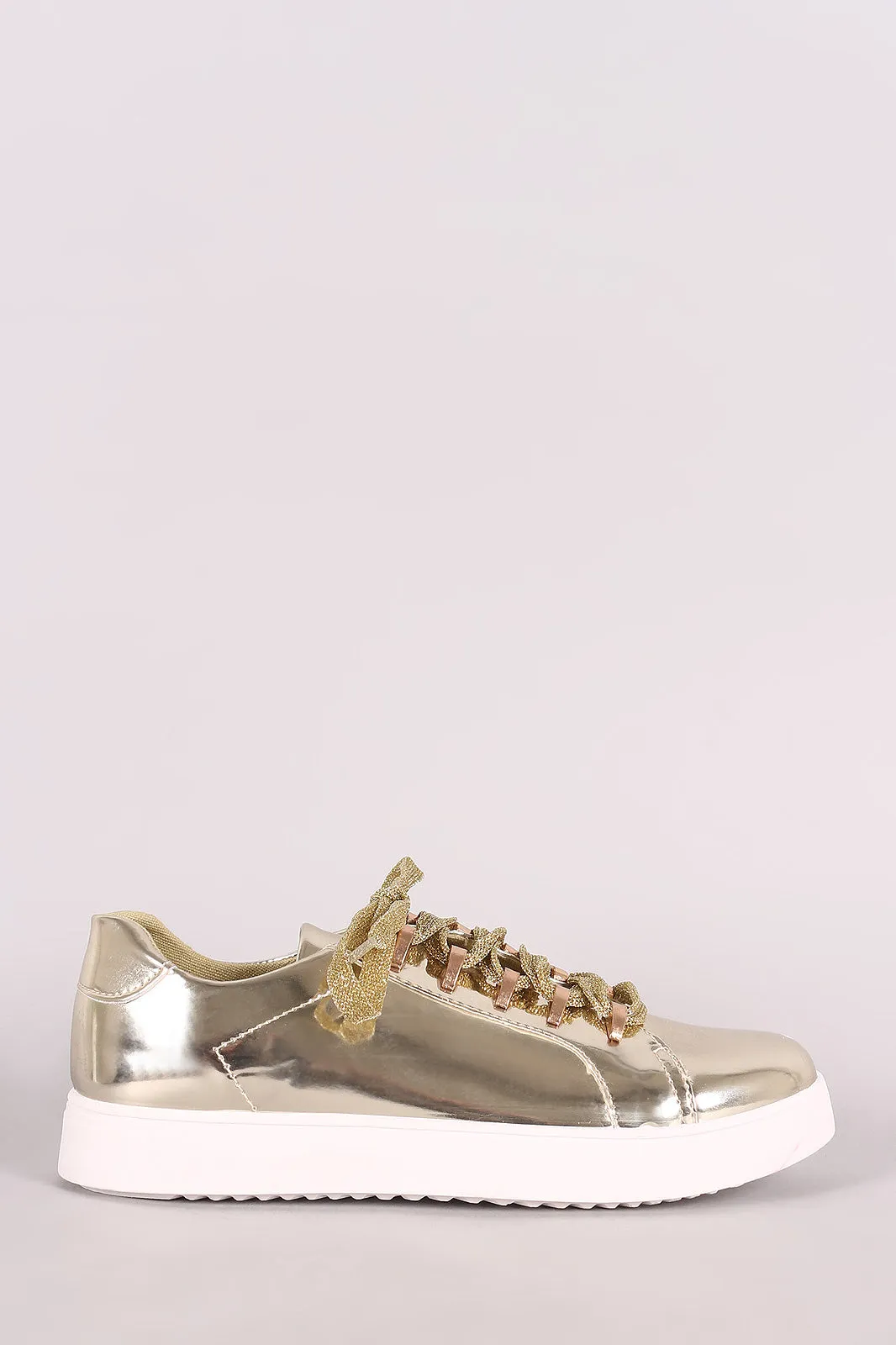 Bamboo Mirror Metallic Low Top Lace Up Sneaker
