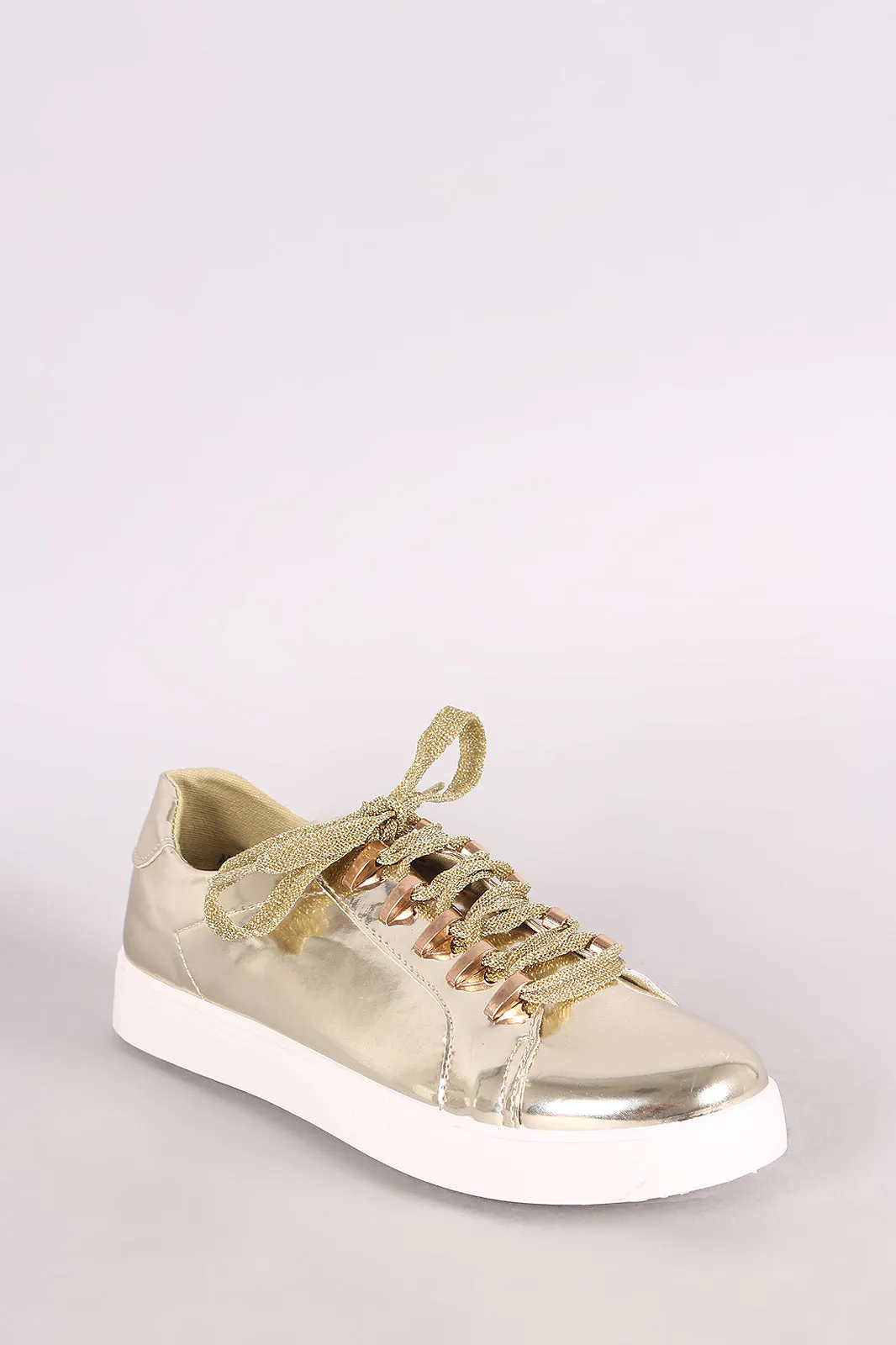 Bamboo Mirror Metallic Low Top Lace Up Sneaker