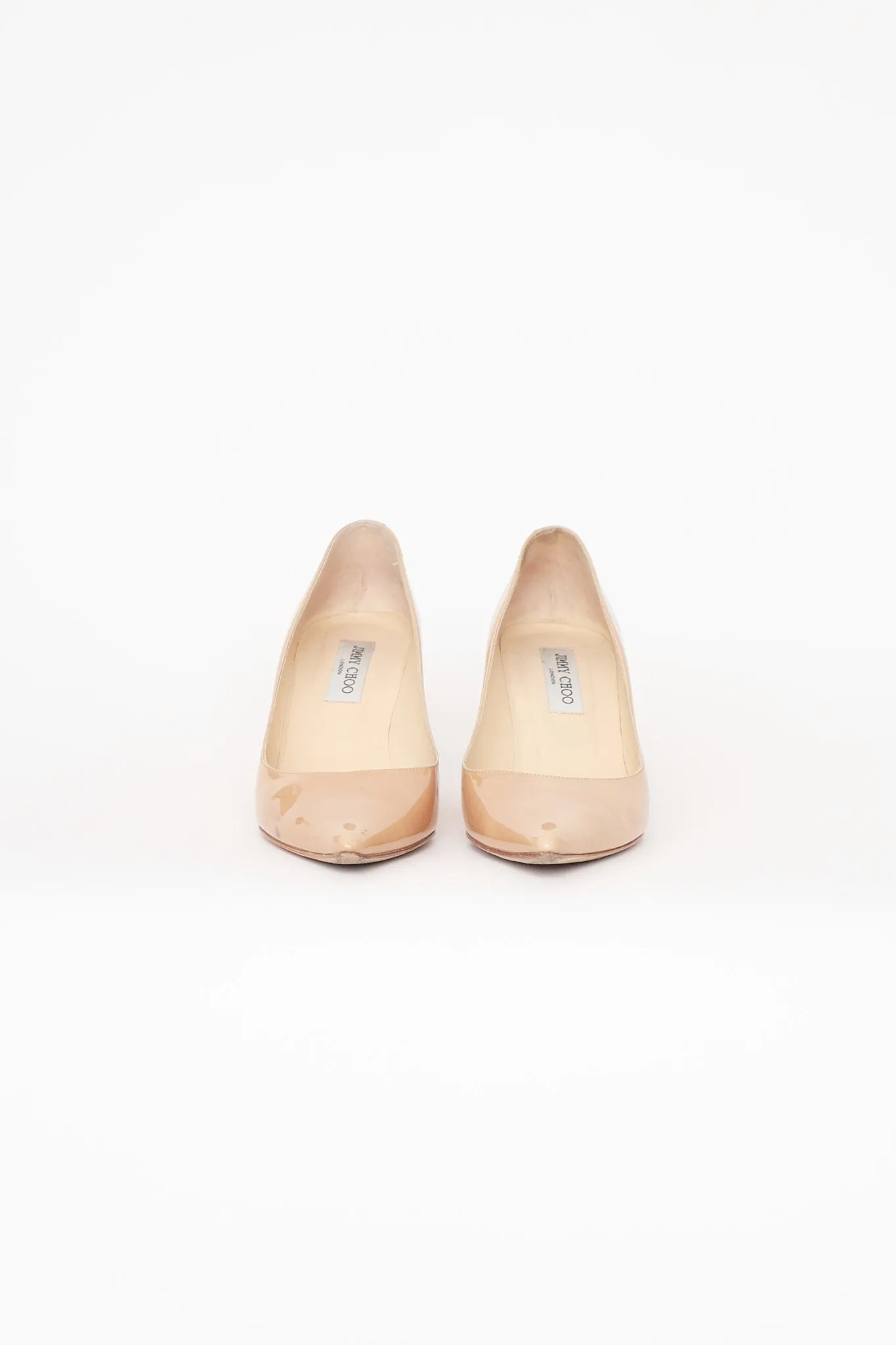 Beige Patent Pointed Toe Pump