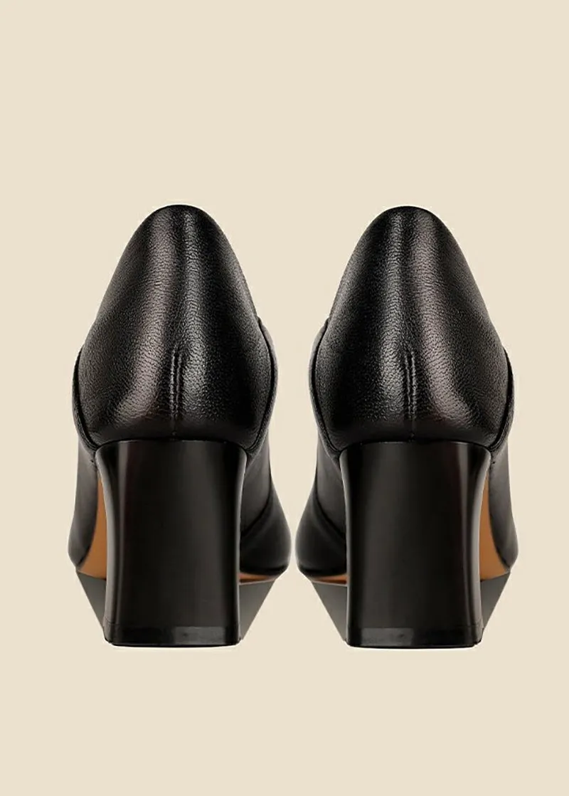 Belinda Block Heel Genuine Leather Pointed Toe Pumps