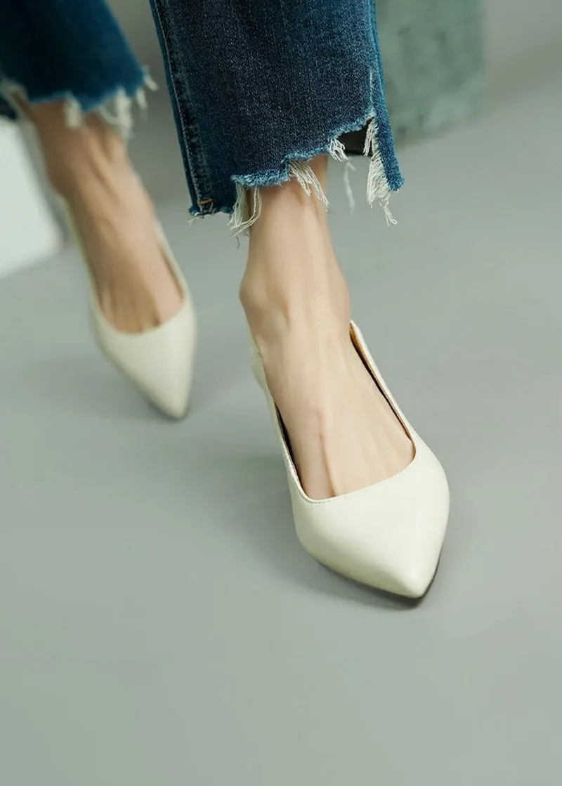 Belinda Block Heel Genuine Leather Pointed Toe Pumps