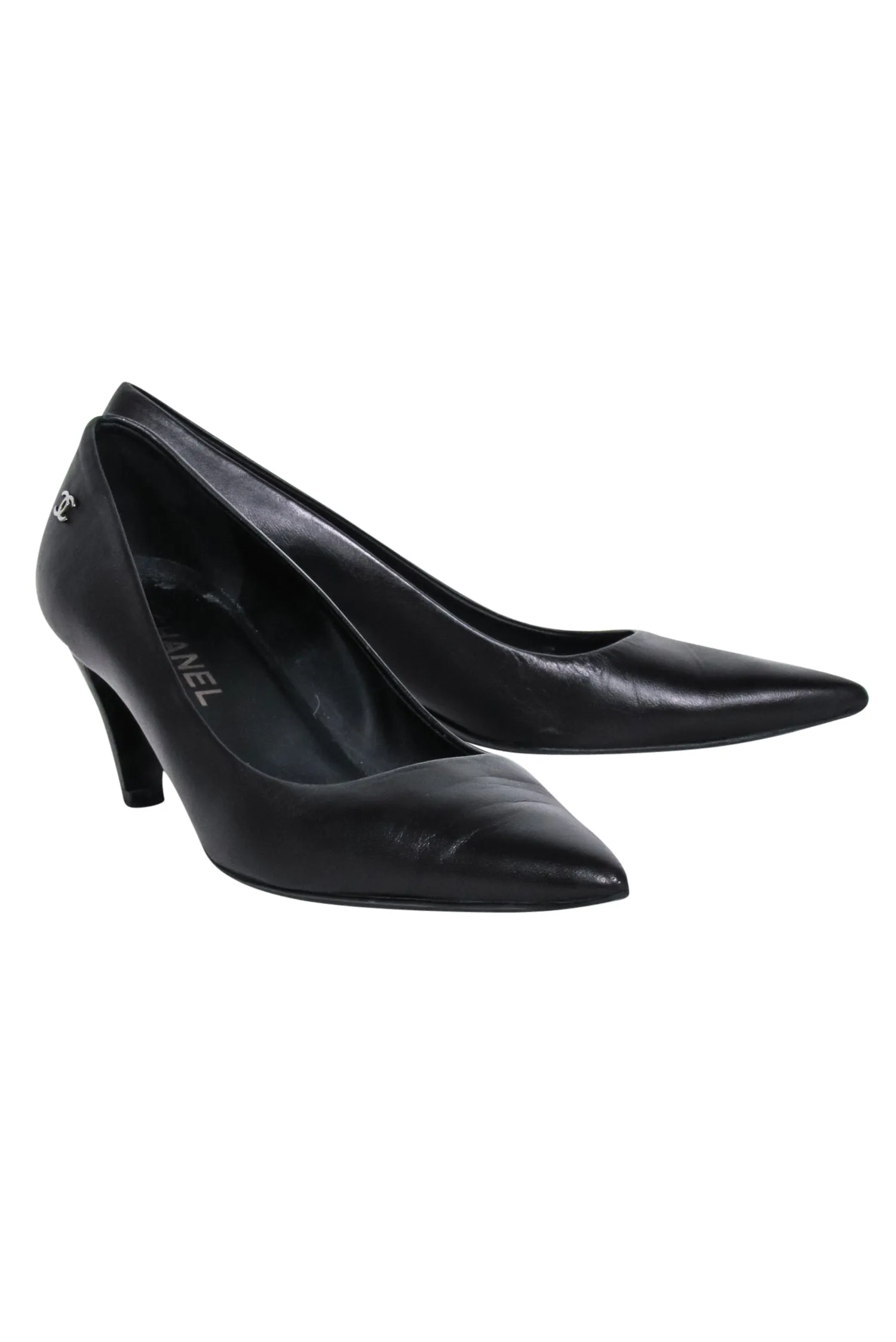 Chanel - Black Leather Pointed Basic Pumps Sz 8.5