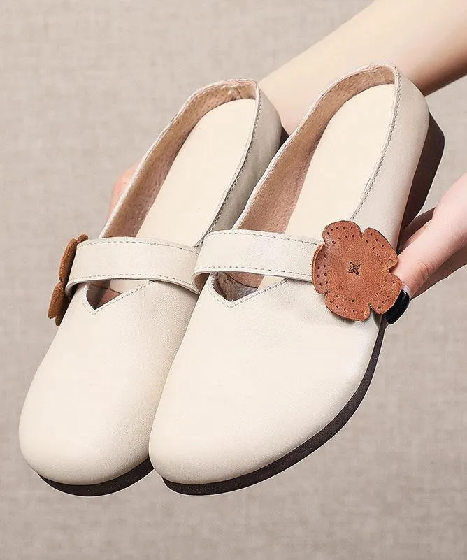 Classy Buckle Strap Beige Genuine Leather Slide Sandals
