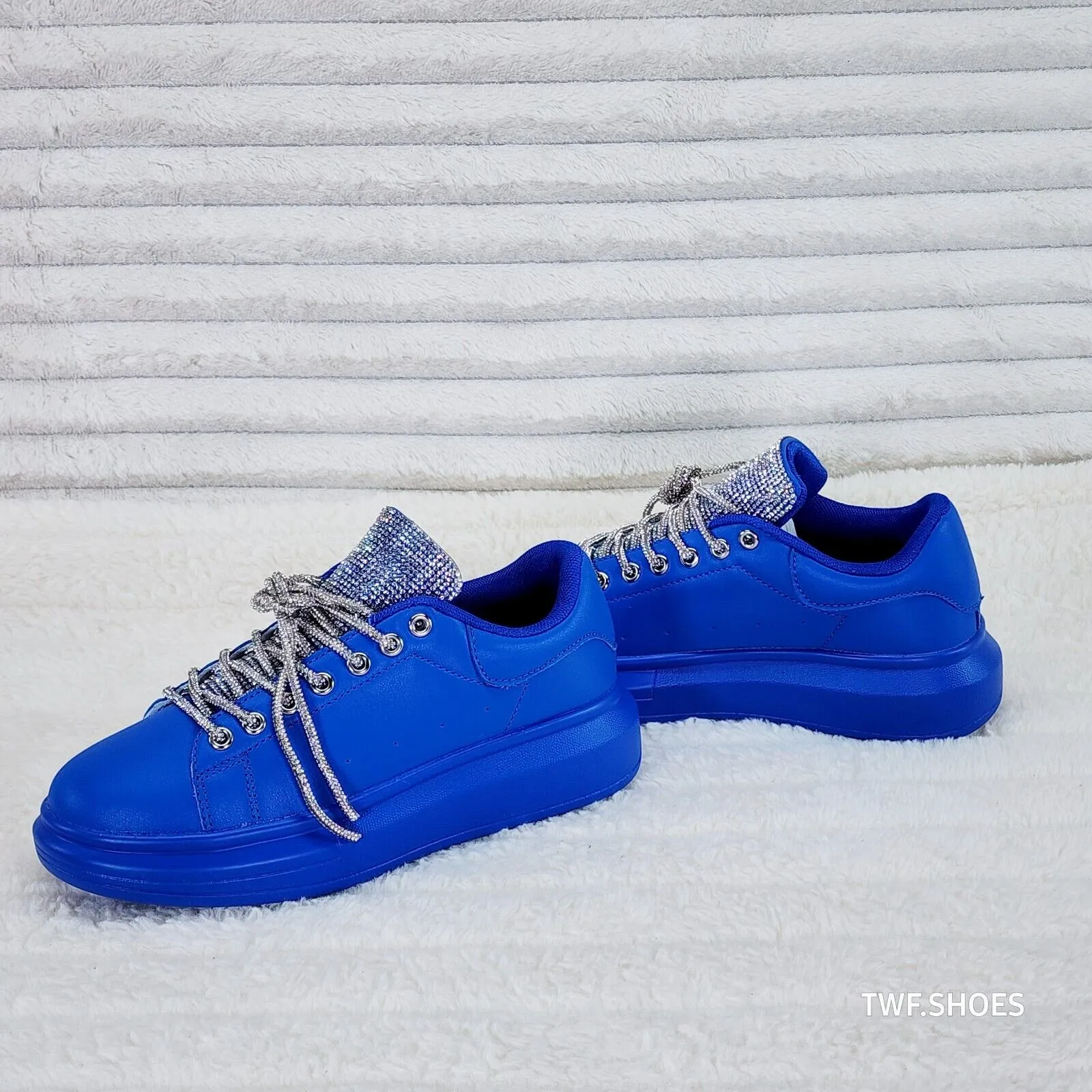 Comfy Cush 4 Brilliant Blue Rhinestone Fashion Sneakers Tennis Shoes