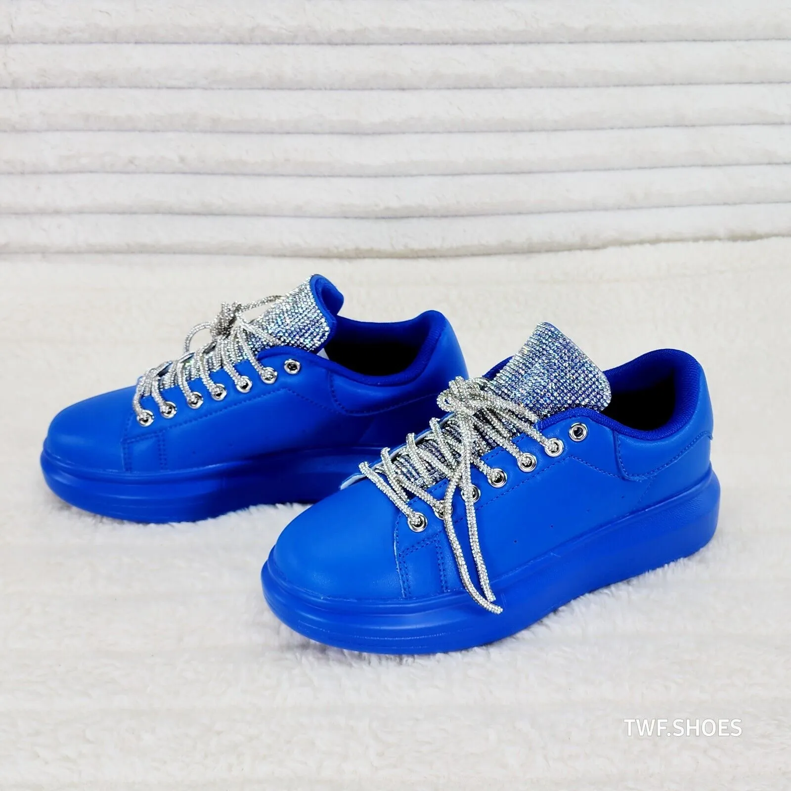 Comfy Cush 4 Brilliant Blue Rhinestone Fashion Sneakers Tennis Shoes