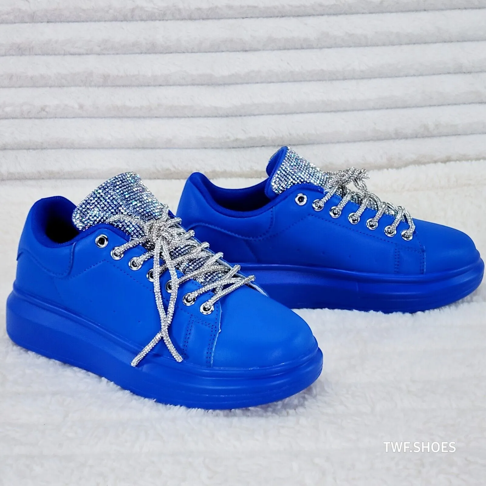 Comfy Cush 4 Brilliant Blue Rhinestone Fashion Sneakers Tennis Shoes
