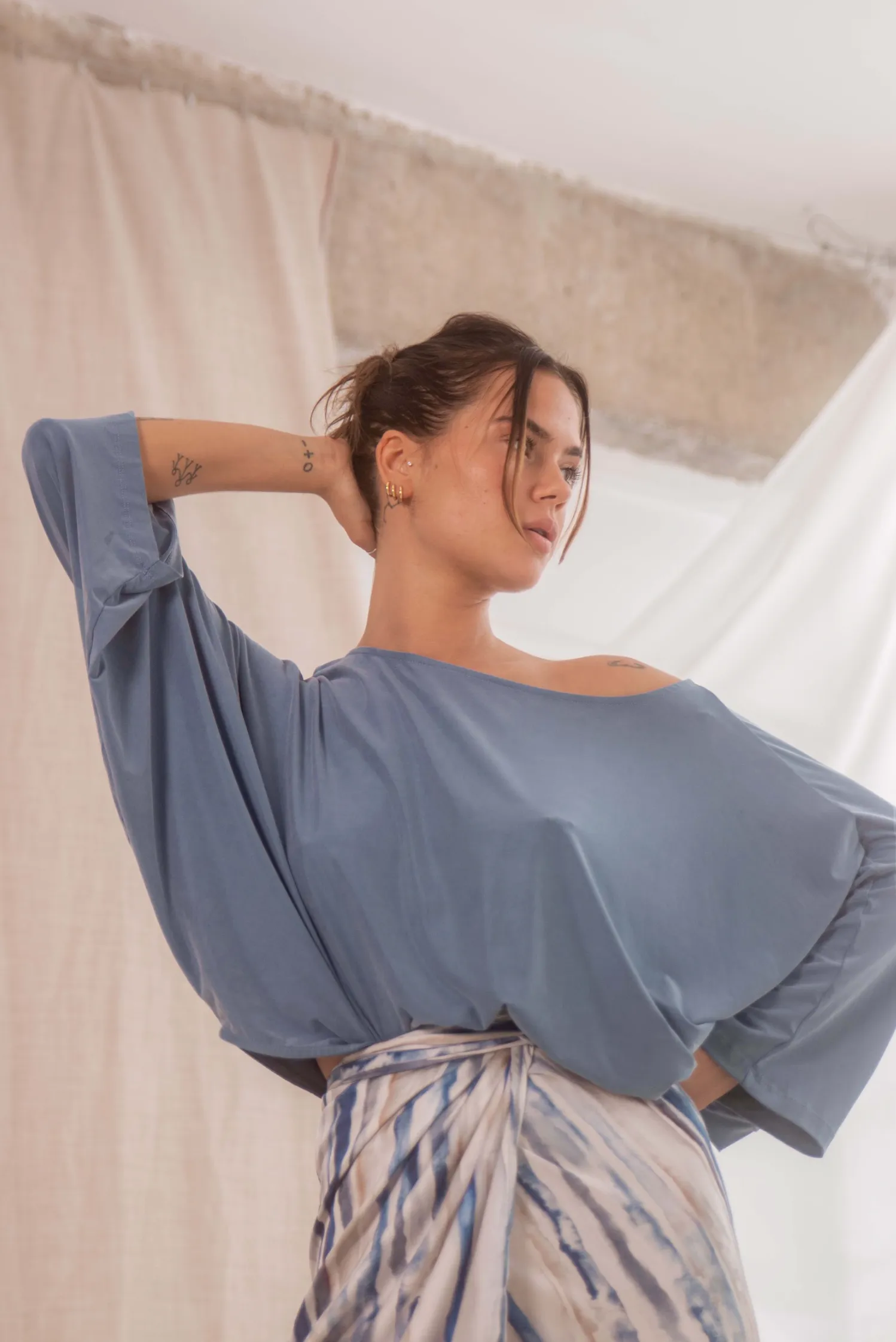 cupro batwing blouse - blue