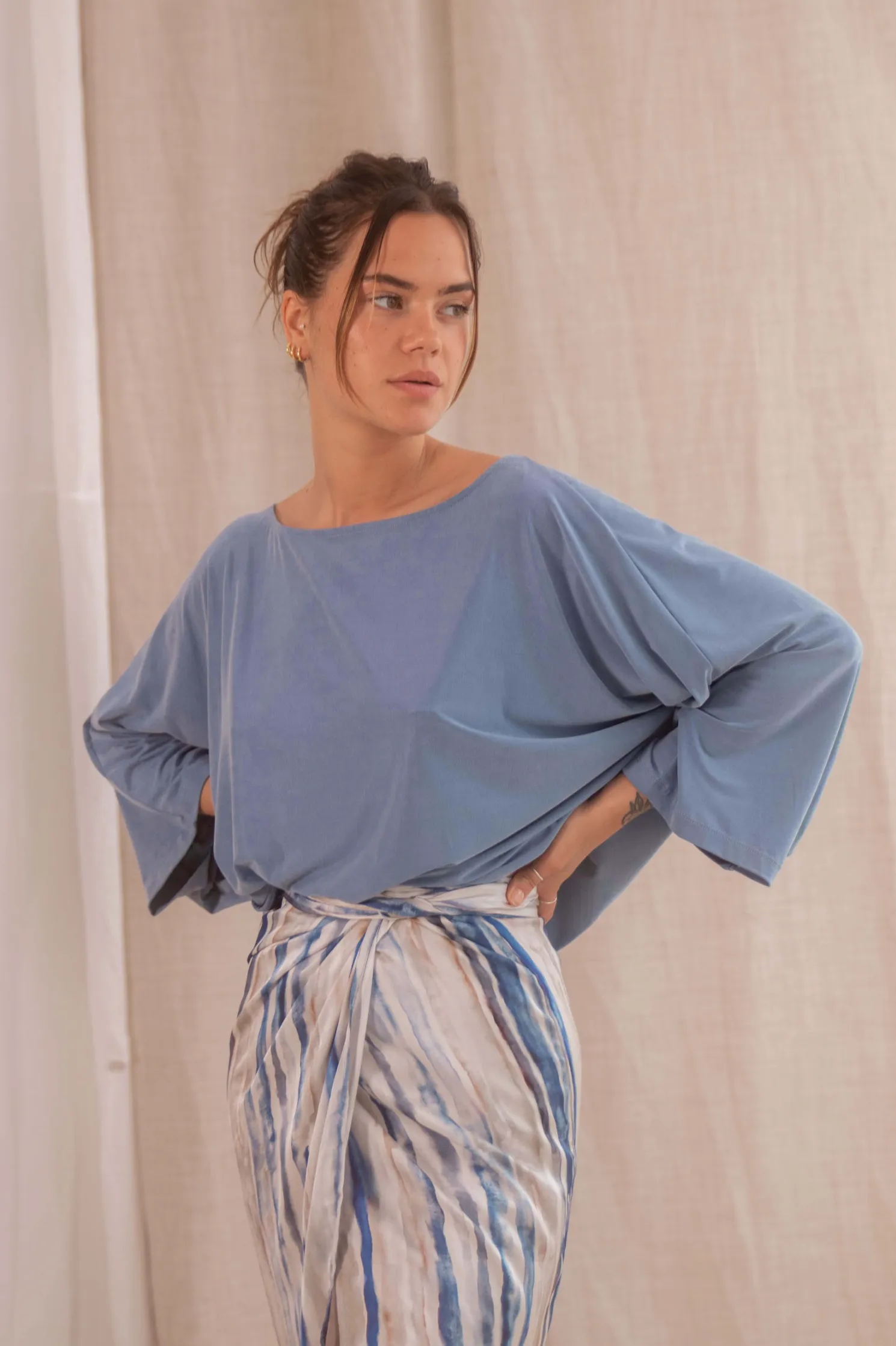 cupro batwing blouse - blue