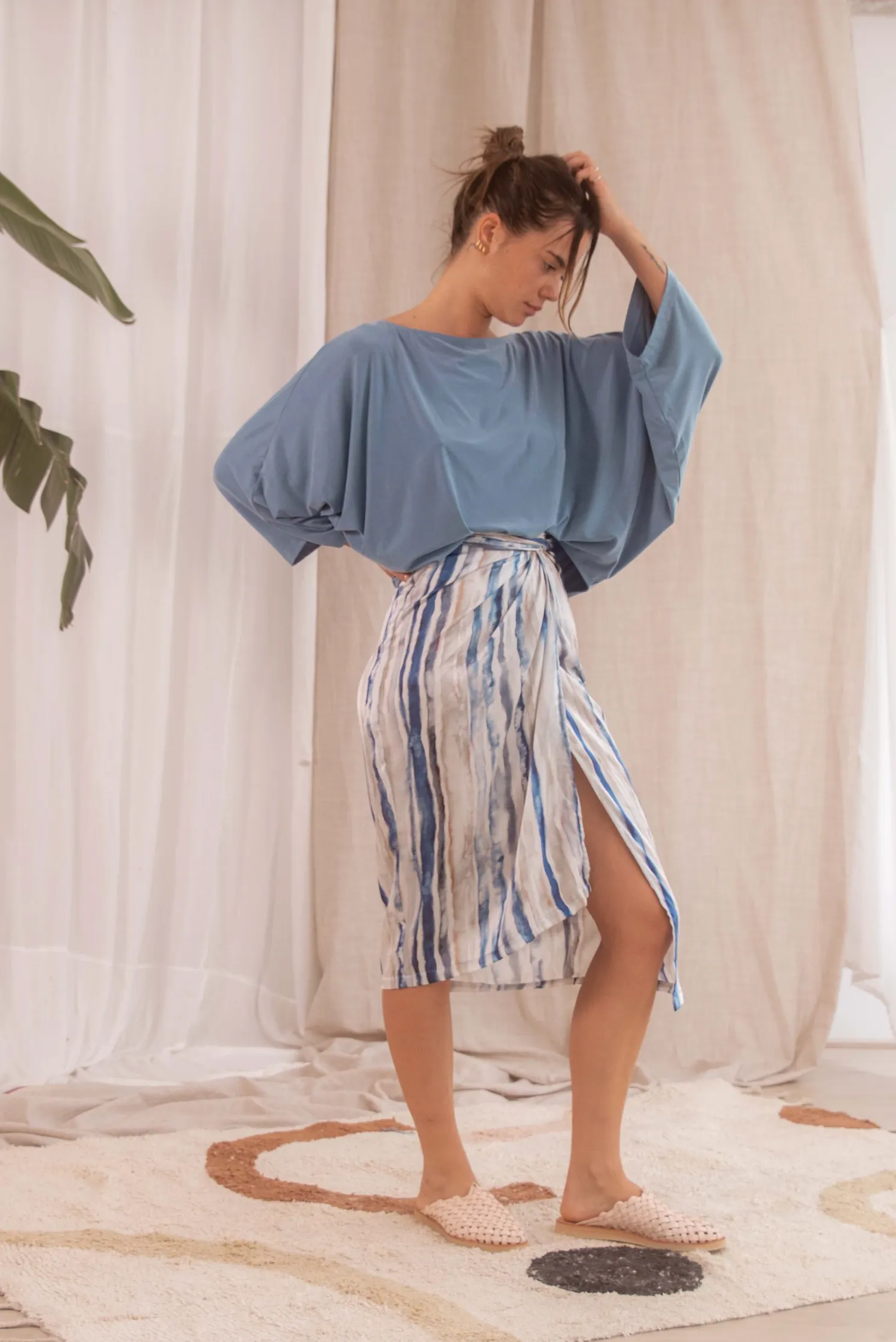 cupro batwing blouse - blue