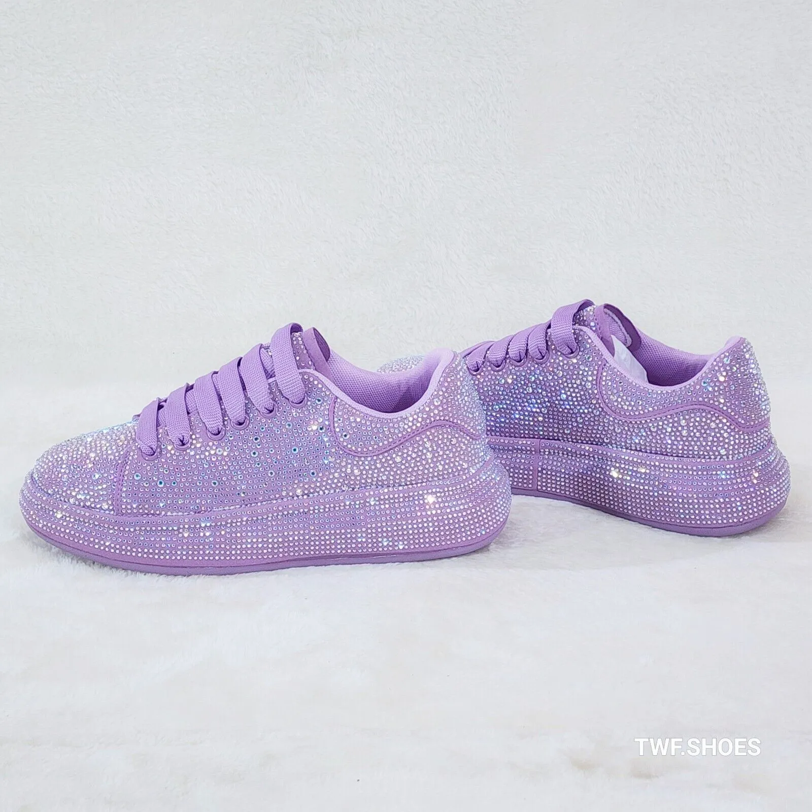 Dazzle Cush Lilac Purple Rhinestone Comfy Platform Sneakers Tennis Shoes