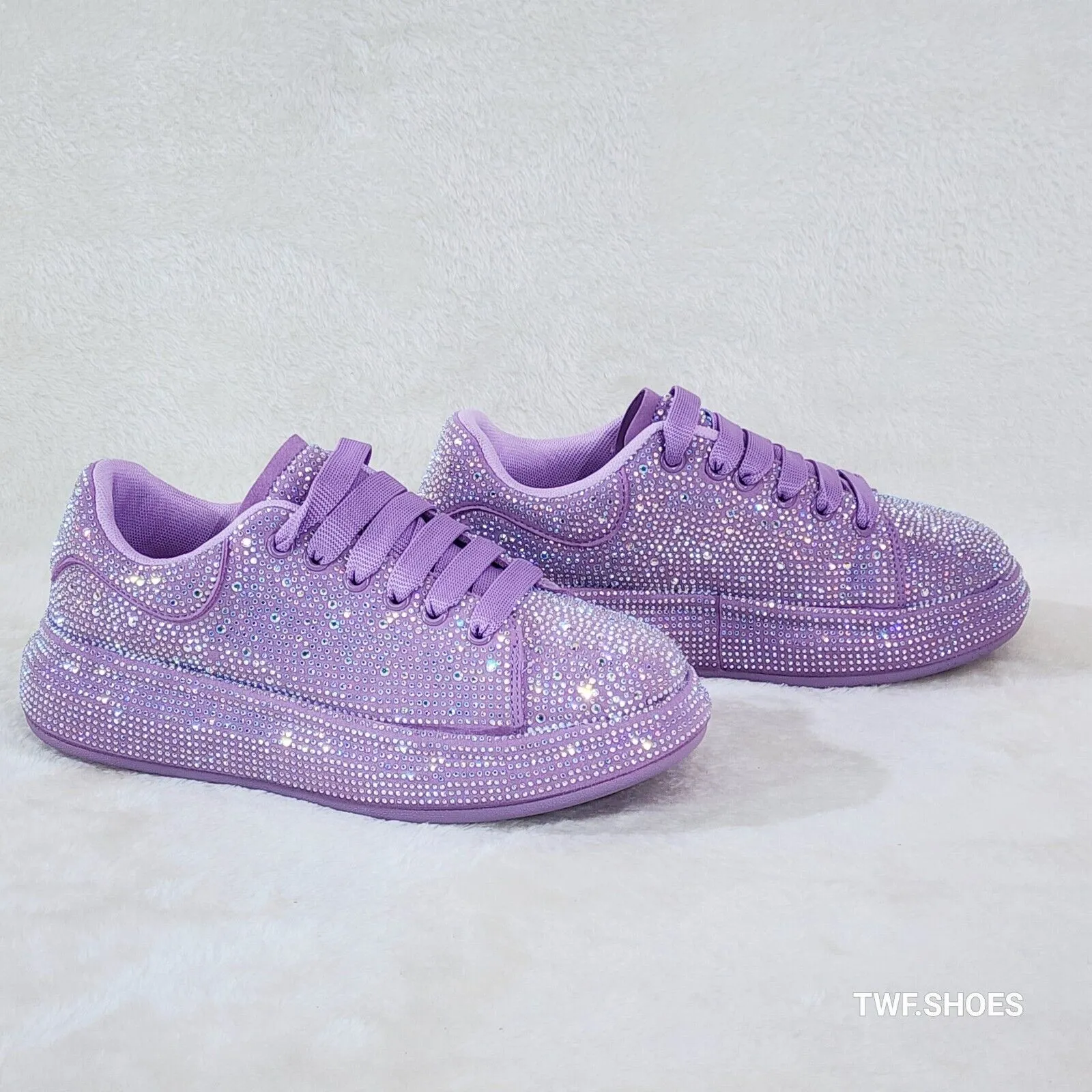 Dazzle Cush Lilac Purple Rhinestone Comfy Platform Sneakers Tennis Shoes