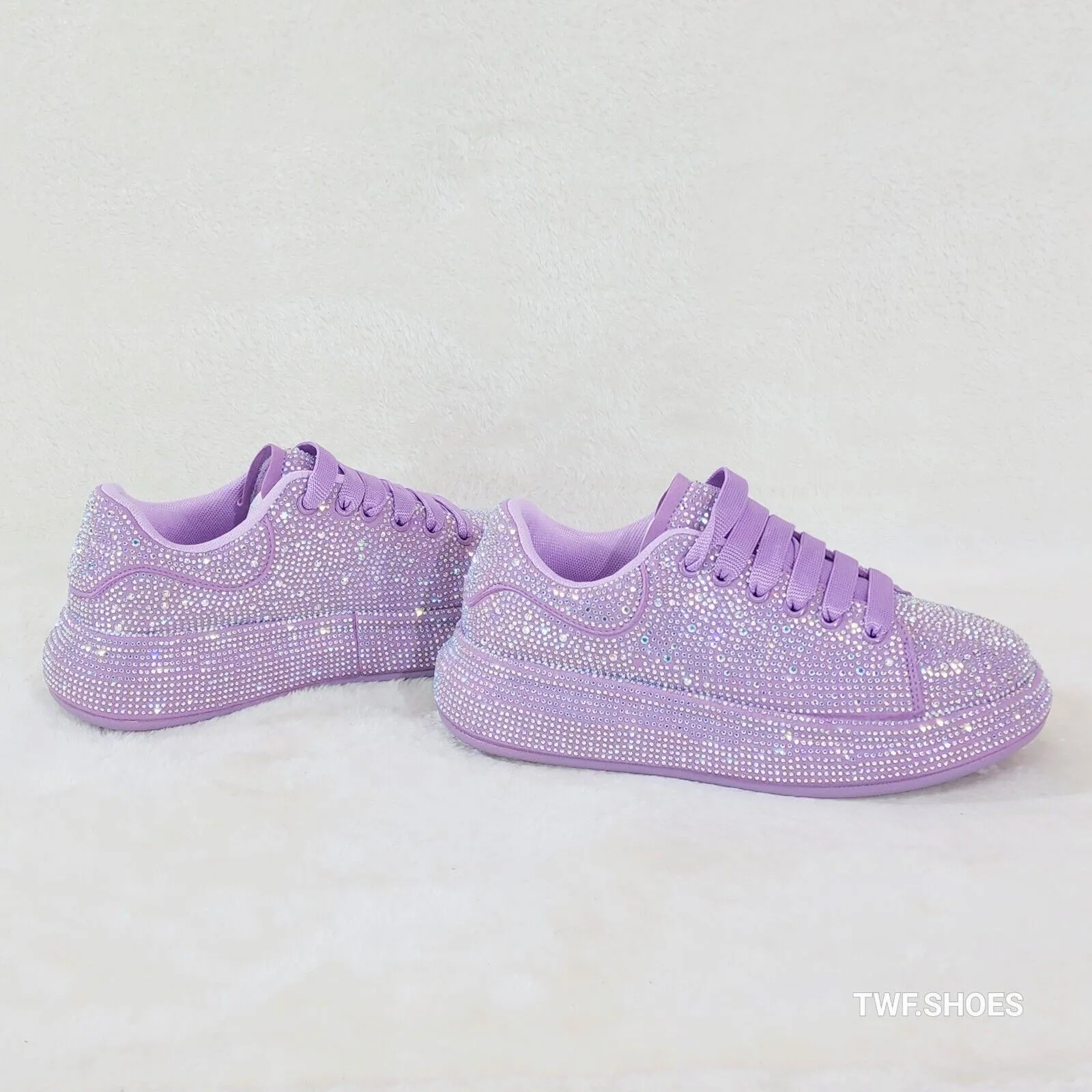 Dazzle Cush Lilac Purple Rhinestone Comfy Platform Sneakers Tennis Shoes