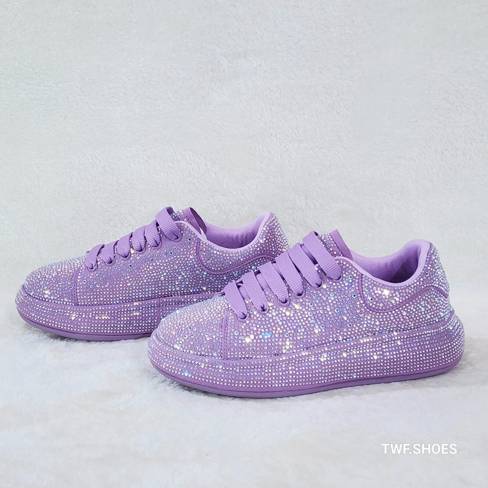 Dazzle Cush Lilac Purple Rhinestone Comfy Platform Sneakers Tennis Shoes