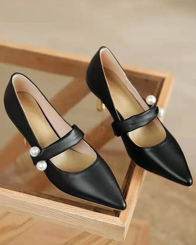 elveswallet Elegant Pearl-Adorned Thin High Heel Pointed-toe Pumps