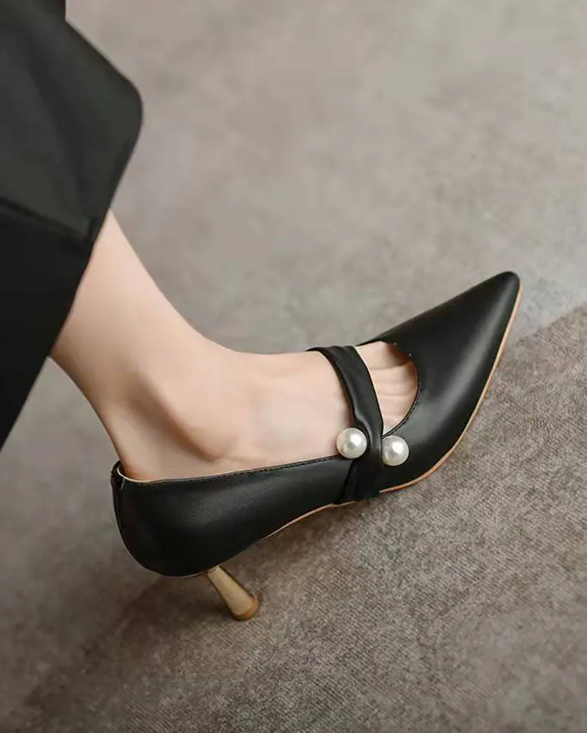 elveswallet Elegant Pearl-Adorned Thin High Heel Pointed-toe Pumps