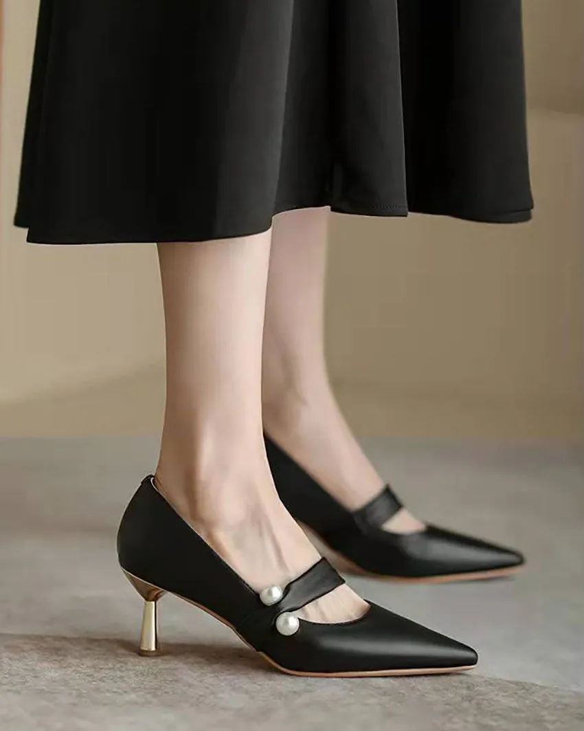 elveswallet Elegant Pearl-Adorned Thin High Heel Pointed-toe Pumps