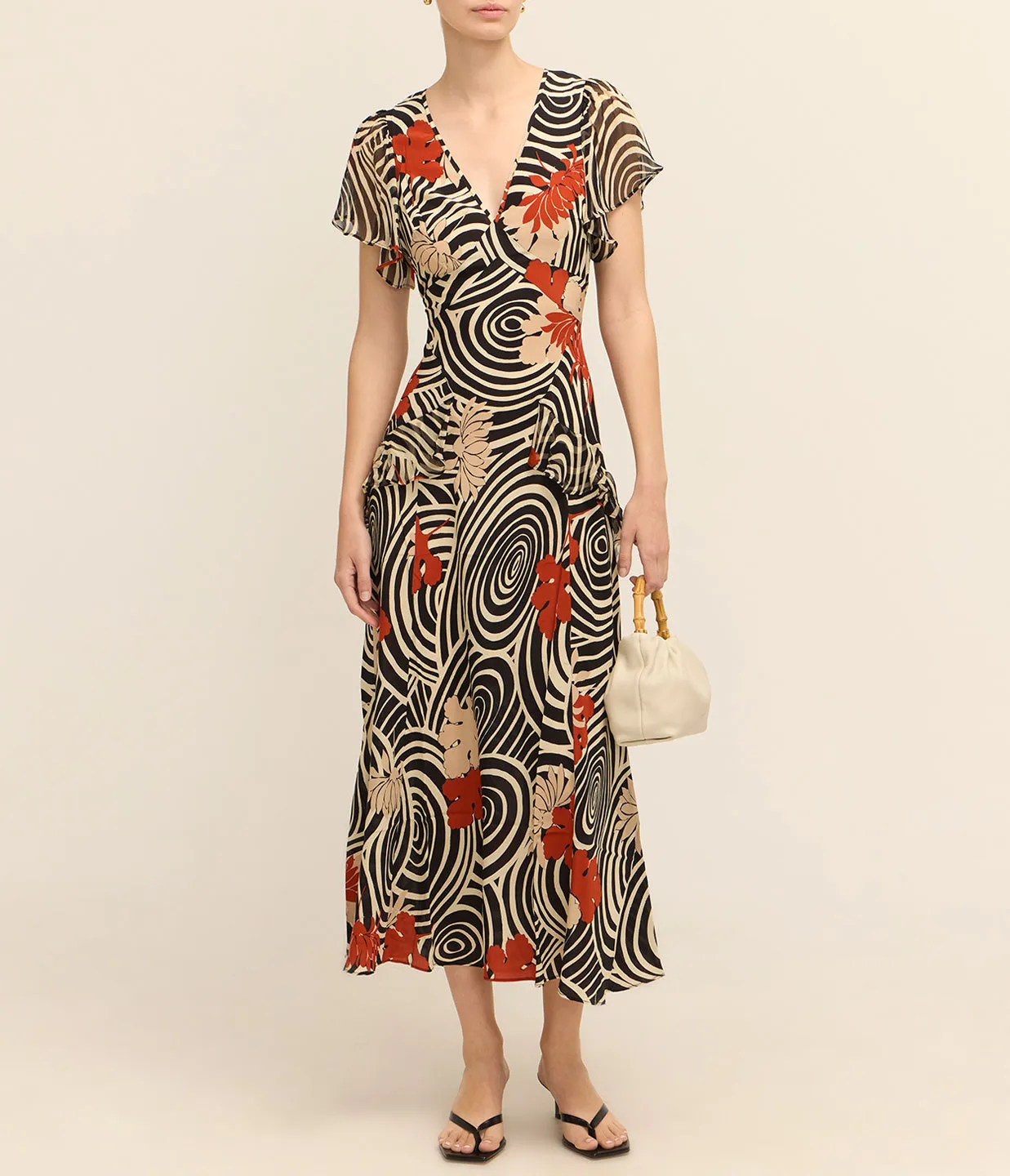 Evie Midi Dress in Black Swirl Daisy