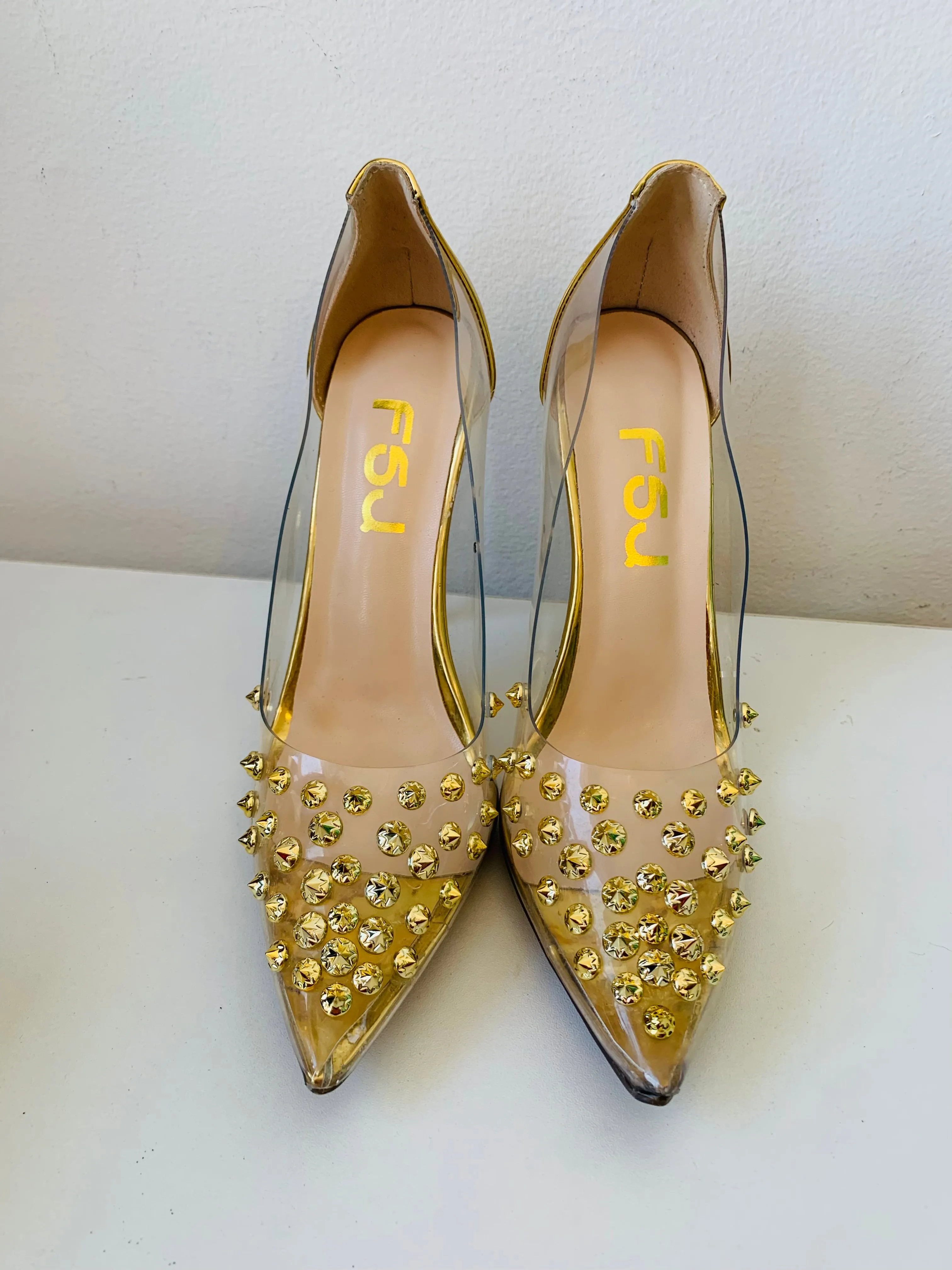 JFS Gold Rivet Embellished Leatherette Stiletto Pump Size 8