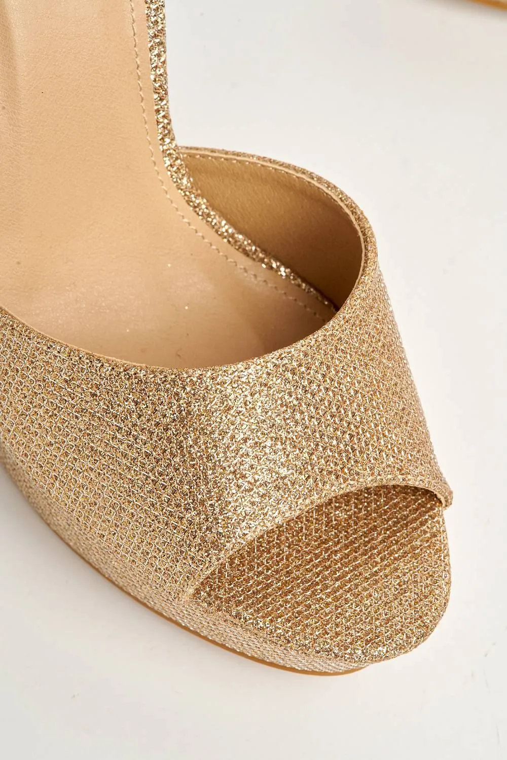 Kirti Anklestrap Platform Peeptoe in Champagne Mesh