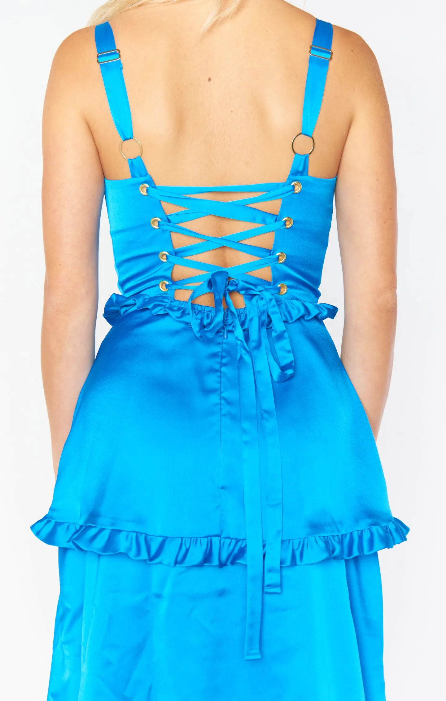 Lady Corset Dress ~ Blue Luxe Satin