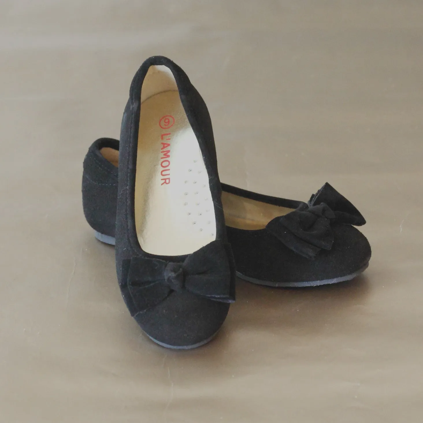 L'Amour Girls Suede Leather Bow Flat