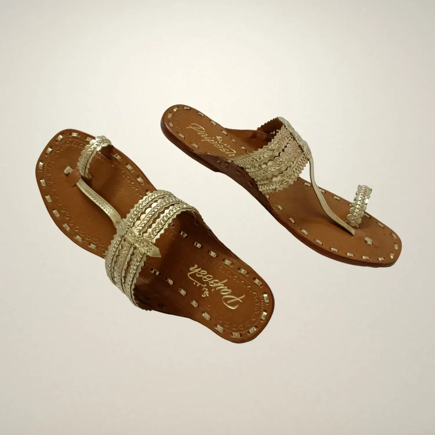 Light Gold Kolhapuri Flats for Women | Hand-Crafted | Everyday Wear | Comfortable