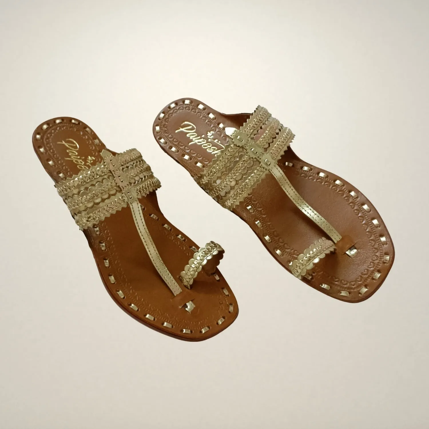 Light Gold Kolhapuri Flats for Women | Hand-Crafted | Everyday Wear | Comfortable