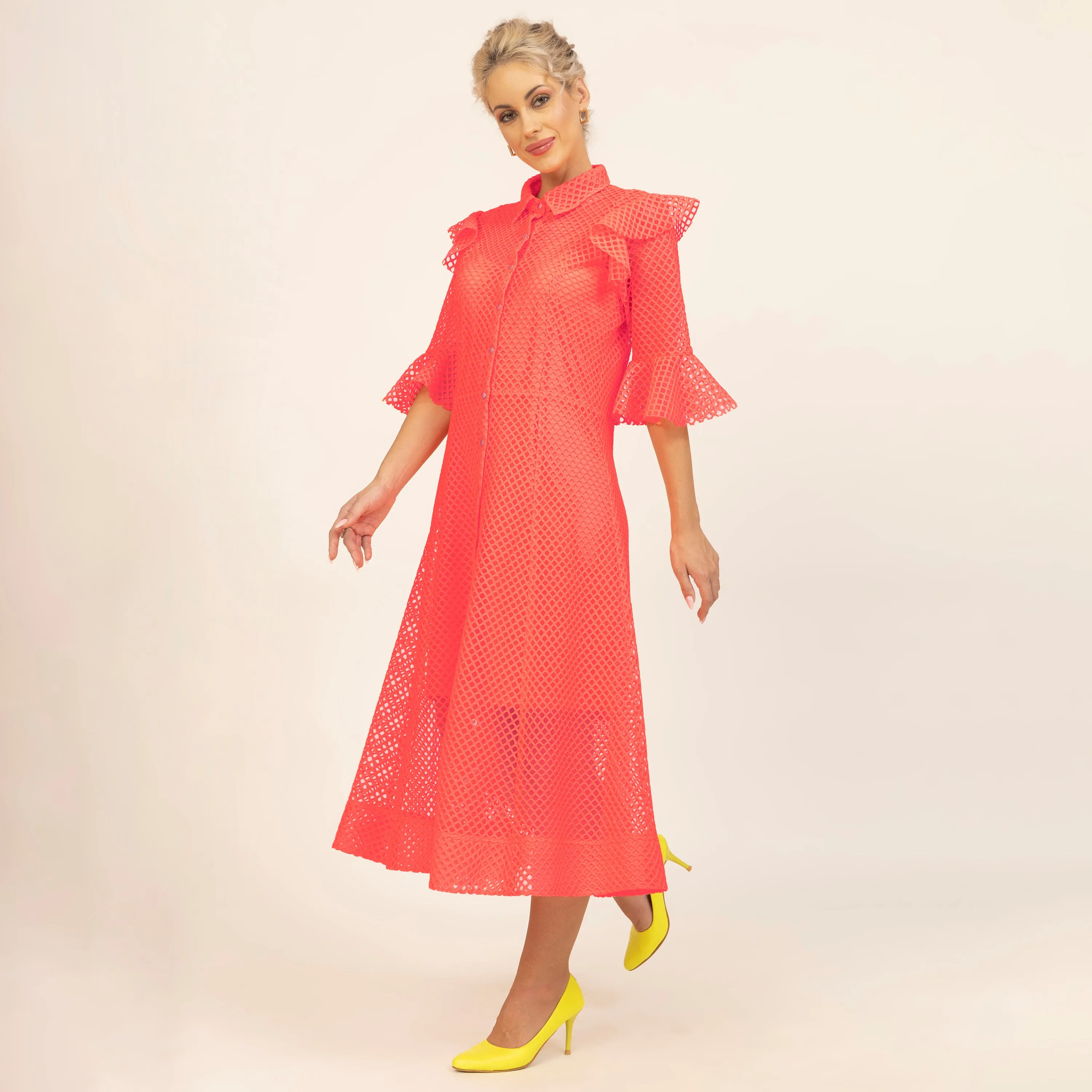 Neon Mesh Net Dress With Spaghetti