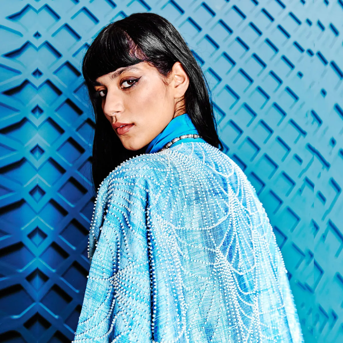 PEARLY SHELLS ON AZURE ABAYA
