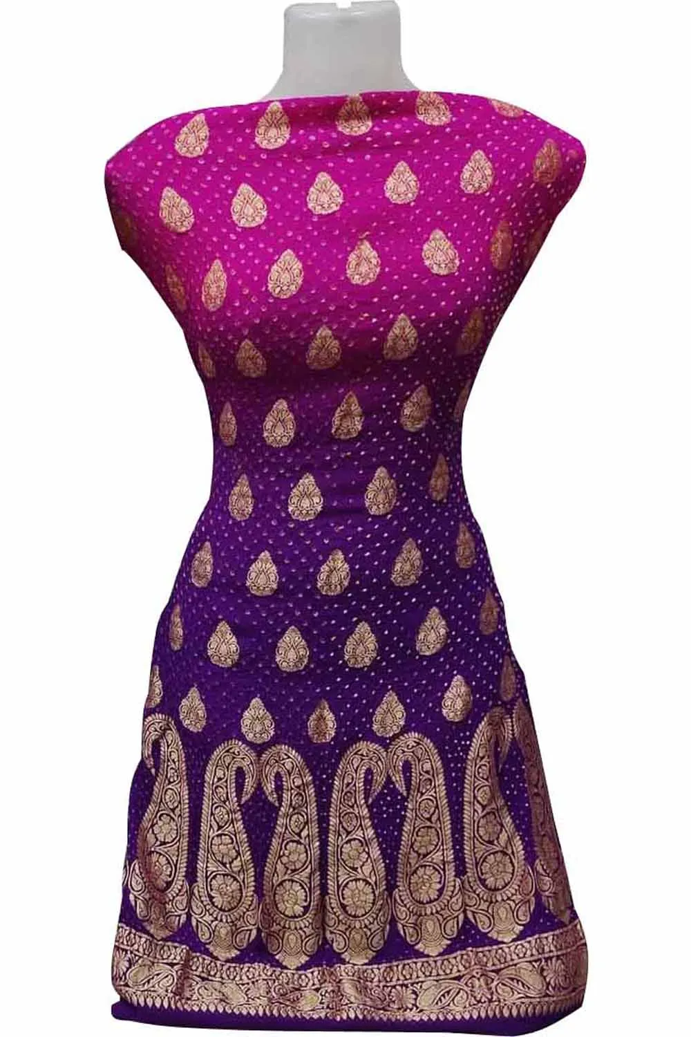 Pink & Purple Banarasi Bandhani Handloom Pure Georgette 3-Piece Suit