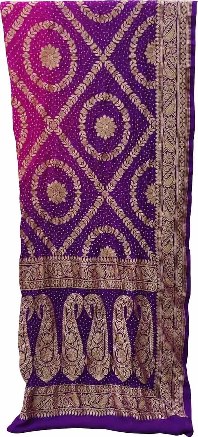 Pink & Purple Banarasi Bandhani Handloom Pure Georgette 3-Piece Suit