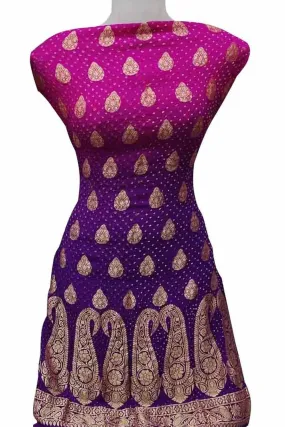 Pink & Purple Banarasi Bandhani Handloom Pure Georgette 3-Piece Suit