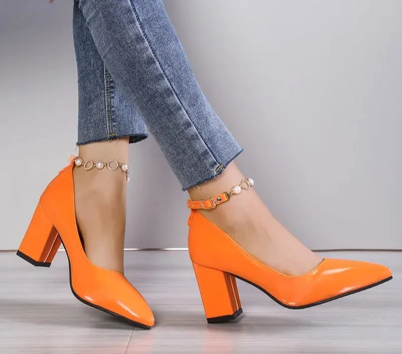 Pointed Toe Chunky Heels Pumps