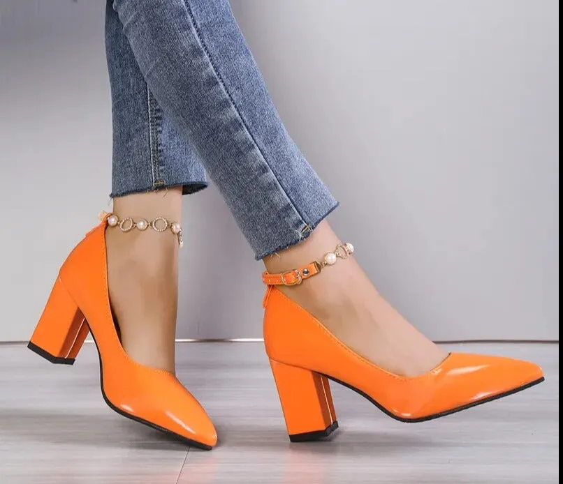 Pointed Toe Chunky Heels Pumps