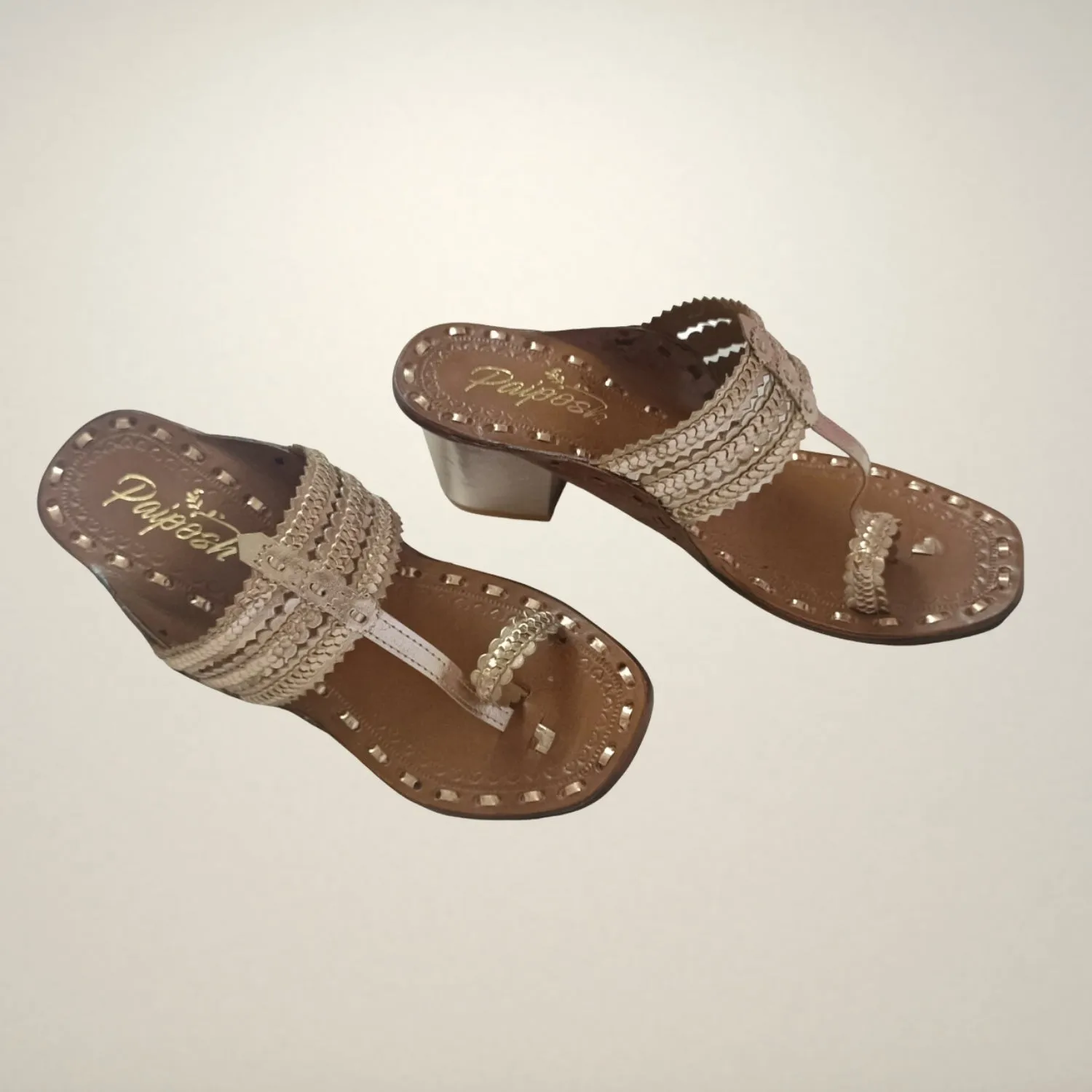 Rose Gold Kongri Original Kolhapuris | Block Heel | Stylish | Comfy Footwear