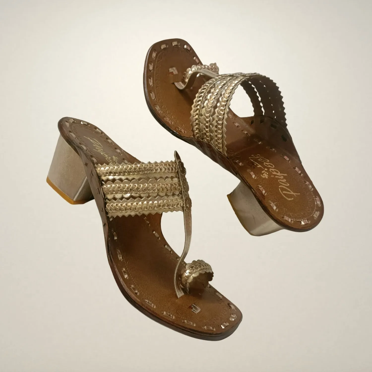 Rose Gold Kongri Original Kolhapuris | Block Heel | Stylish | Comfy Footwear