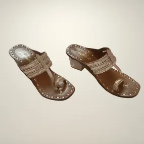 Rose Gold Kongri Original Kolhapuris | Block Heel | Stylish | Comfy Footwear