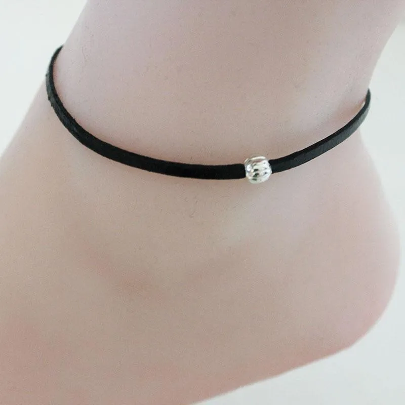 Simple Black Leather Anklet